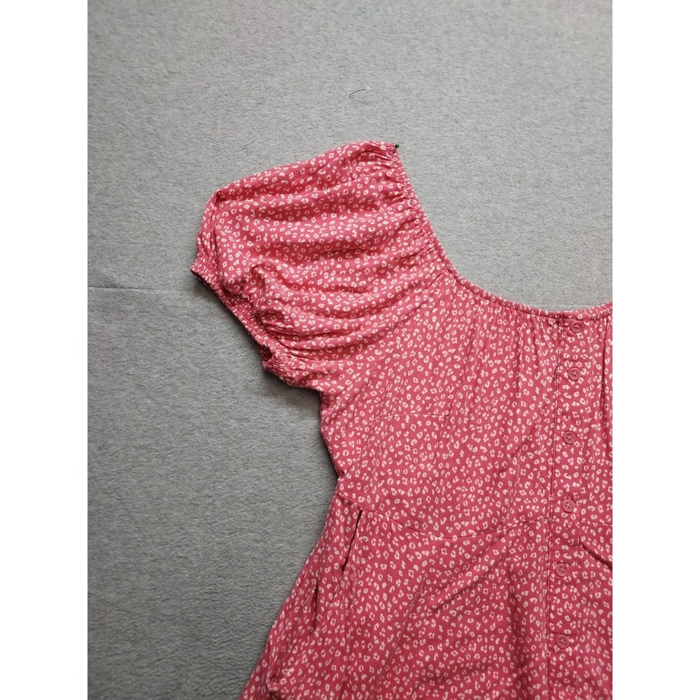 Torrid Women Skater Dress 1 Pink White Floral Scoop Neck Puff Sleeve Logo Casual - Picture 2 of 16